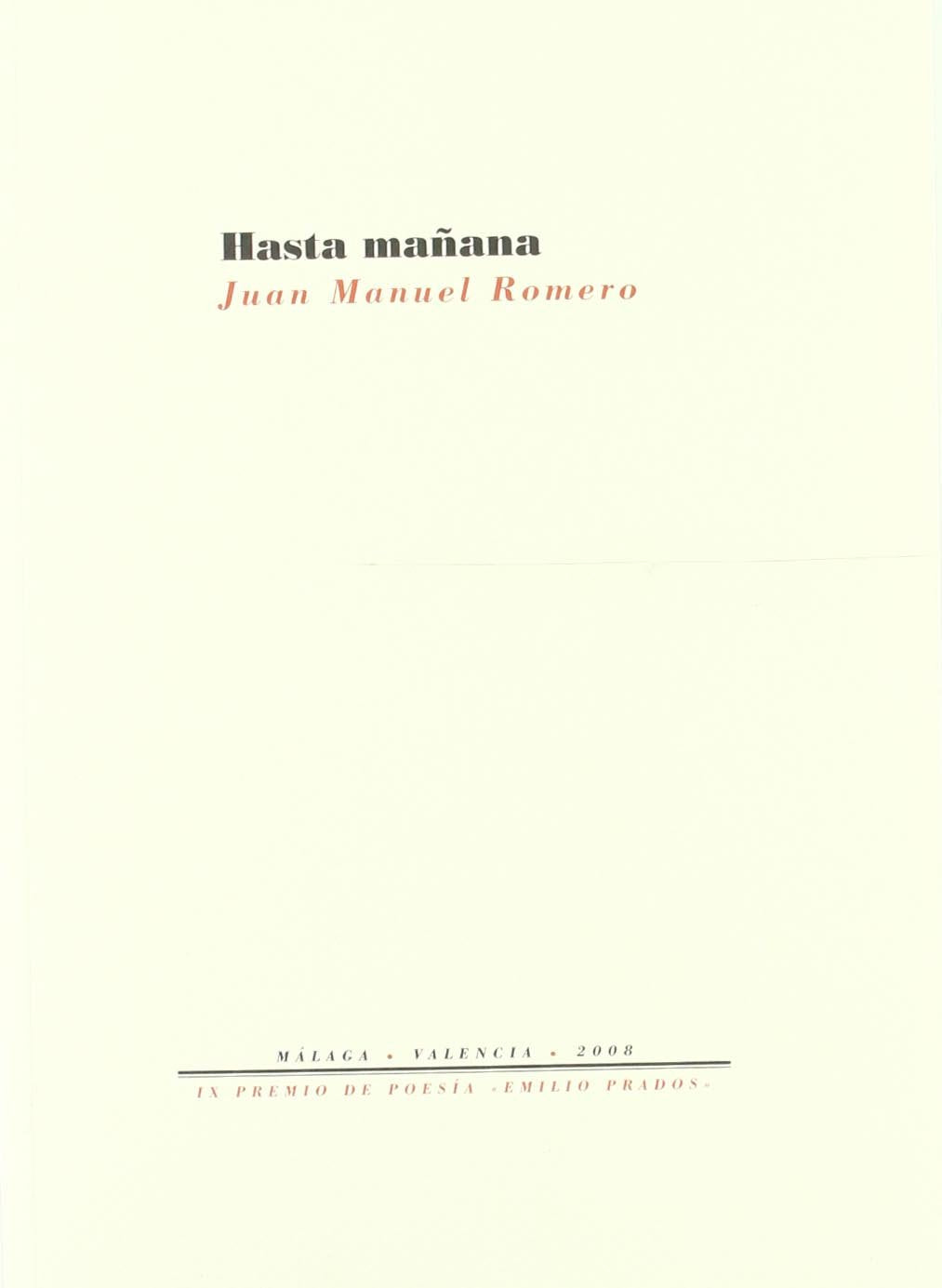 Hasta mañana (Fuera de colección)