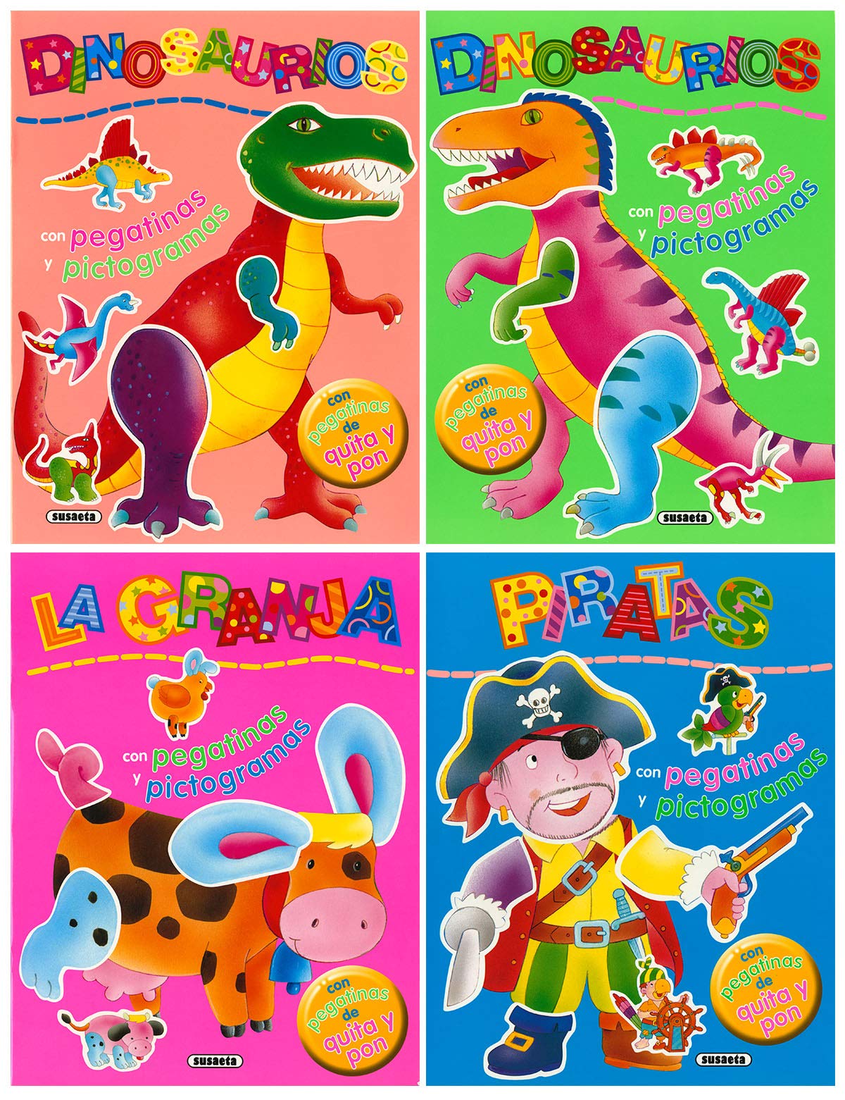 Pegatinas de quita y pon con pictogramas (Pack de 4 libros)