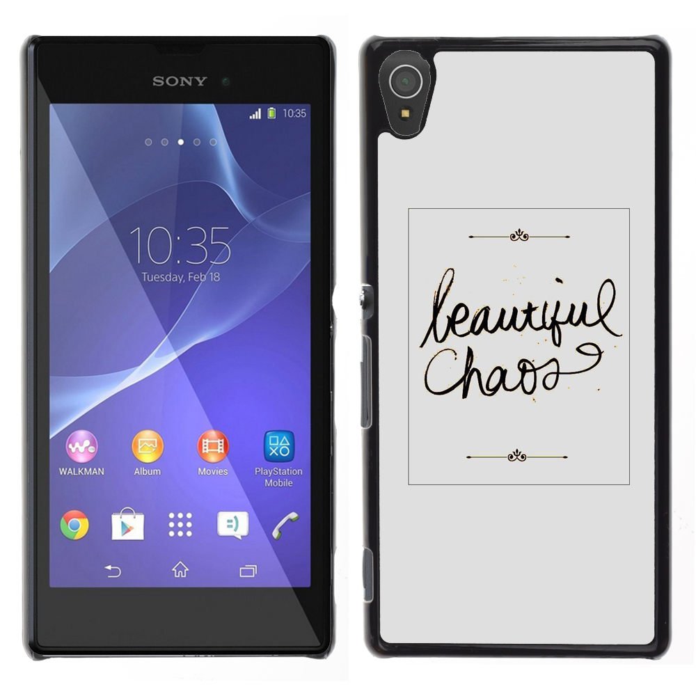 A-type Arte & diseño plástico duro Fundas Cover Cubre Hard Case Cover para Sony Xperia T3 (Beautiful Chaos Grey Calligraphy Text)
