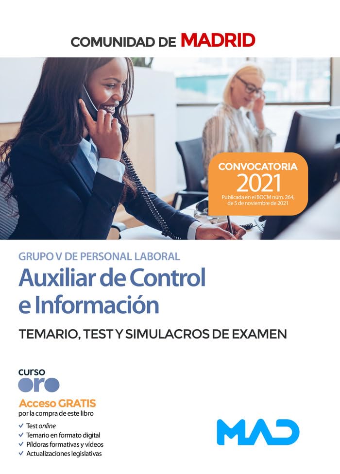 Auxiliar de Control e Información (Grupo V de Personal Laboral) de la Comunidad de Madrid. Temario, test y simulacros de examen