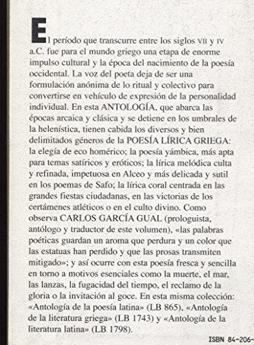 Antologia de la poesia lirica griega : (siglos VII-IV a.c.)