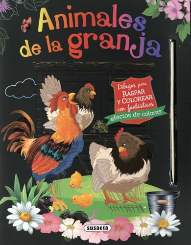 Animales de la granja. Dibujos para raspar y colorear