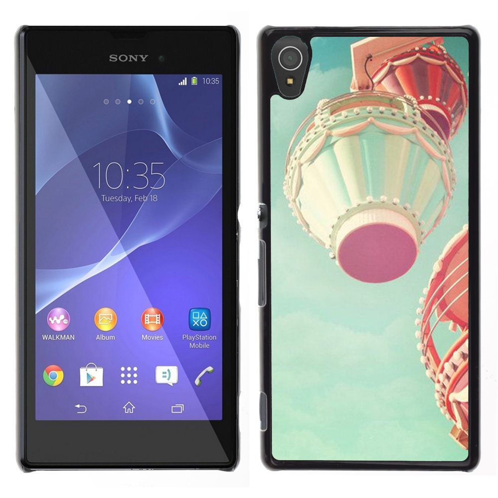 A-type Arte & diseño plástico duro Fundas Cover Cubre Hard Case Cover para Sony Xperia T3 (Hot Air Balloon Teal Pink Peach Vintage)