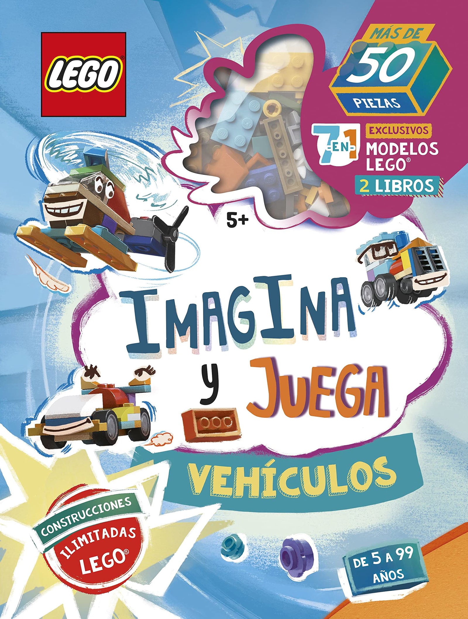LEGO ICONIC. Imagina y juega. Vehículos: Incluye dos libros y 50 piezas